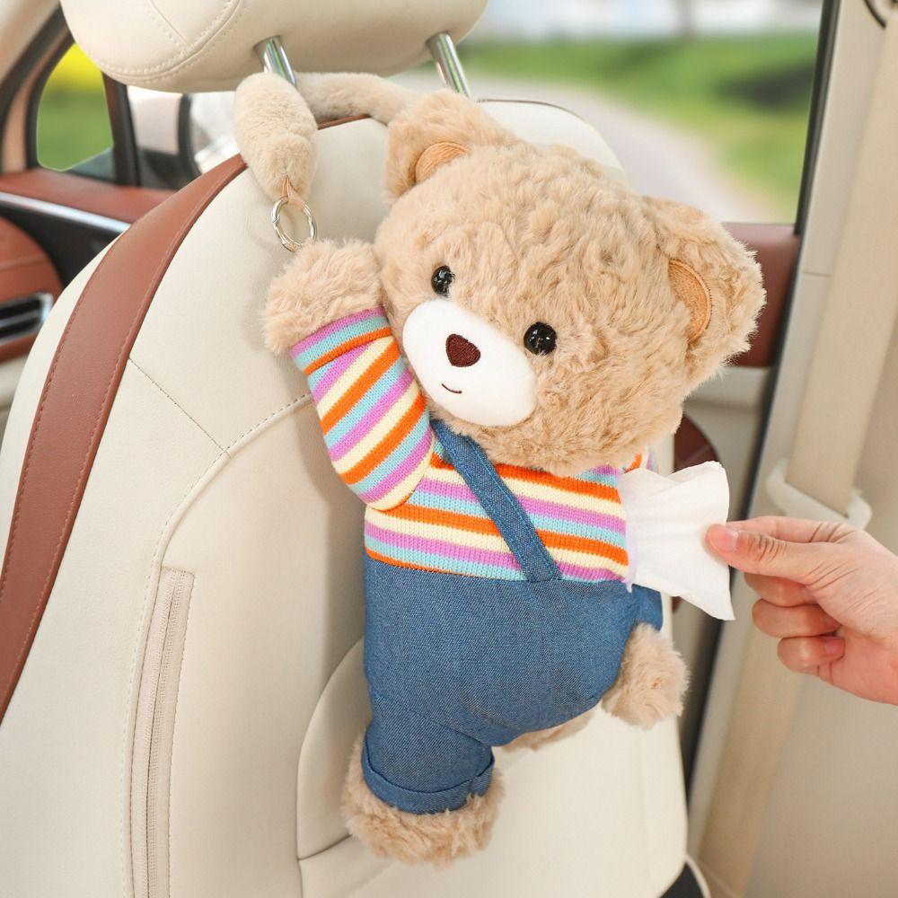 Cartoon Plush Bear Vehicle Tissue Bag Soft Plush Tissue Box Dispenser Towel Paper Holder  Kitchen