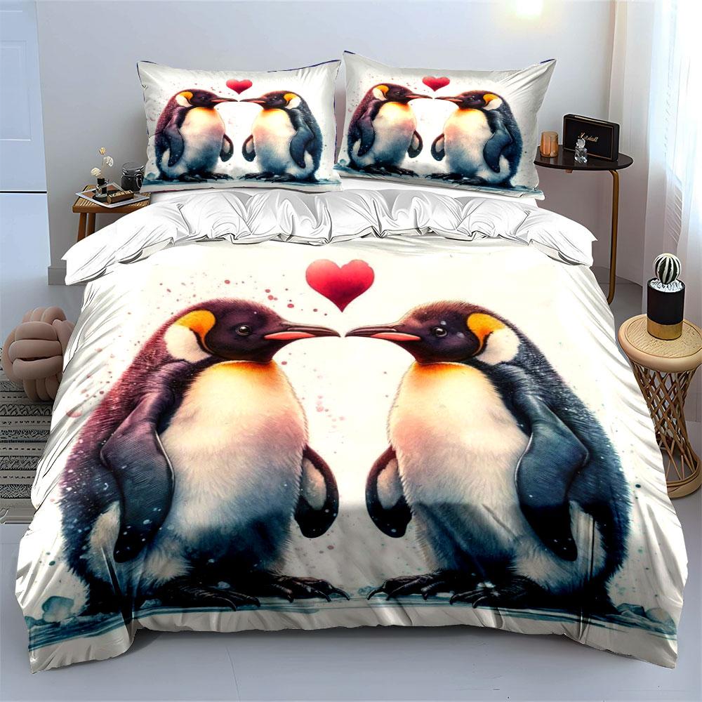 Penguins facing with heart. Bedding sets Duvet cover sets Duvet covers Pillowcases(1*Duvet Cover 2*Pillowcases without duvet insert)