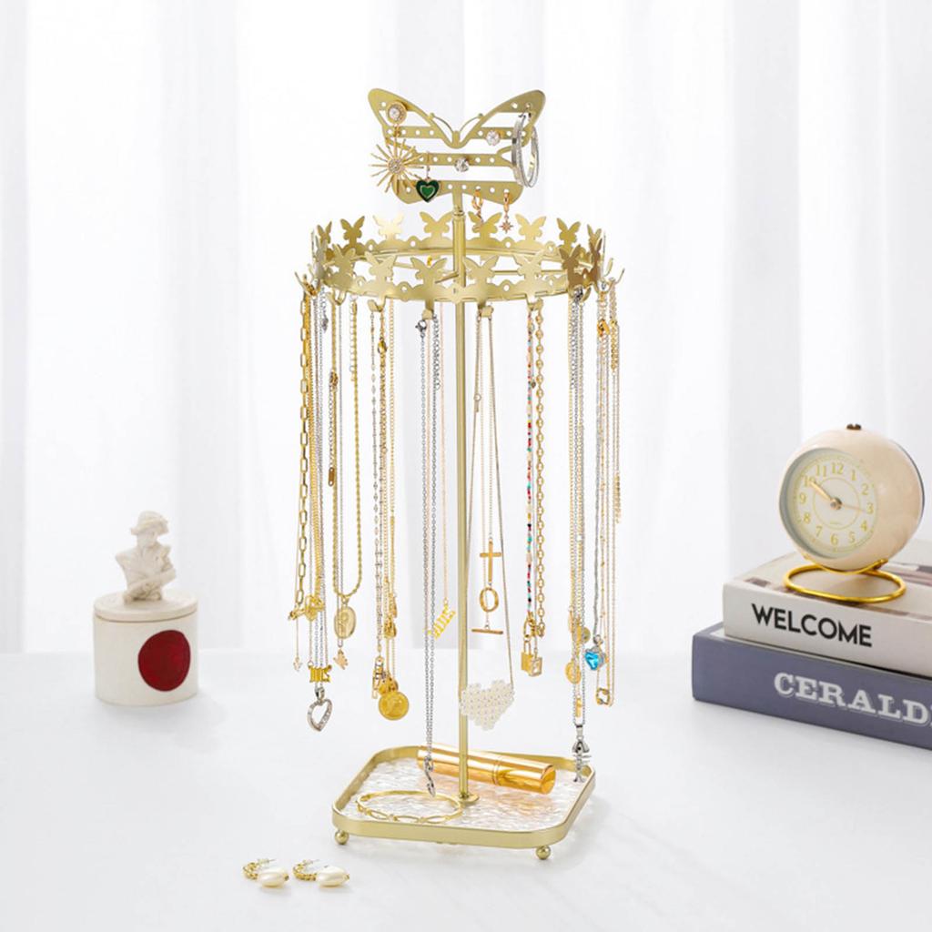 Metal Butterfly Jewellery Holder Display Stand with Tray Hanging Organizer Tower Rack Storage for Necklace Earrings