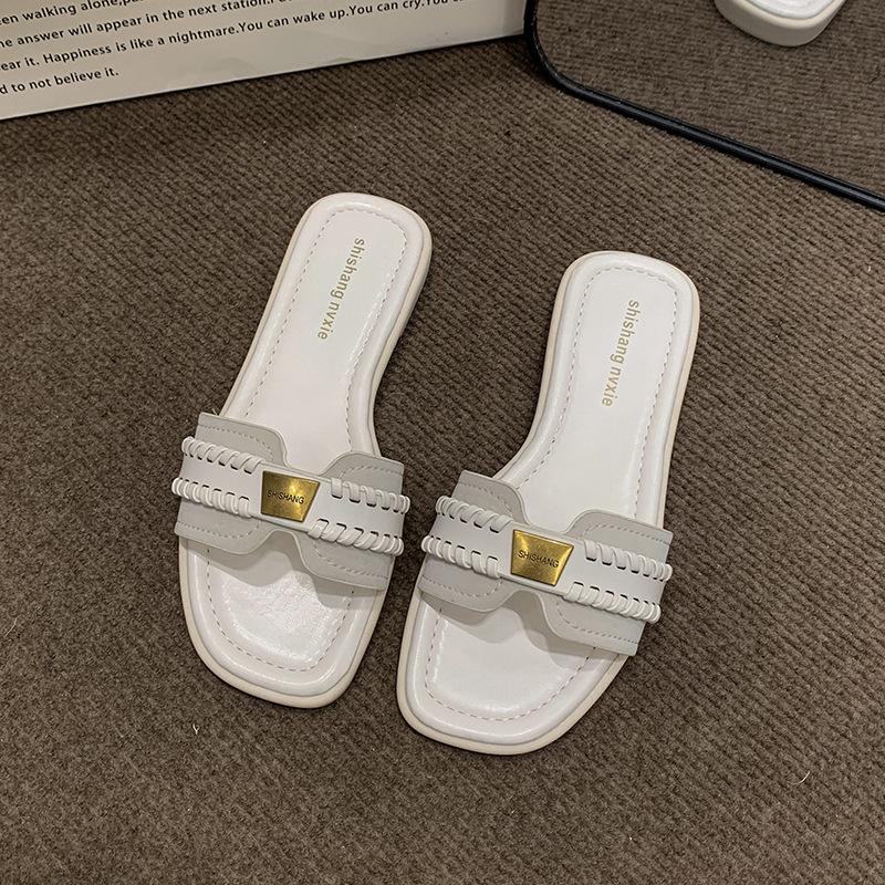 Сандалии уличные тапочки женские 2025 новые летние женские туфли нишевый дизайн чувство одна полоска французские балетки