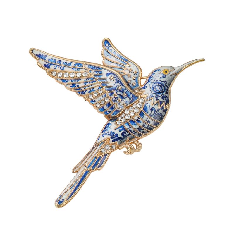 Vintage Chinese Blue White Porcelain Pattern Brooch Insect Plant Design for Collection Clothing Lapel Pin Gift