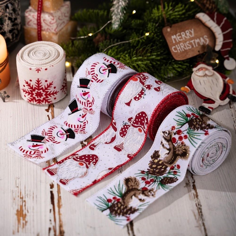 DIY Accessories Christmas Ribbon Lmitation Linen Fabric Swirl Ribbon Xmas Gift