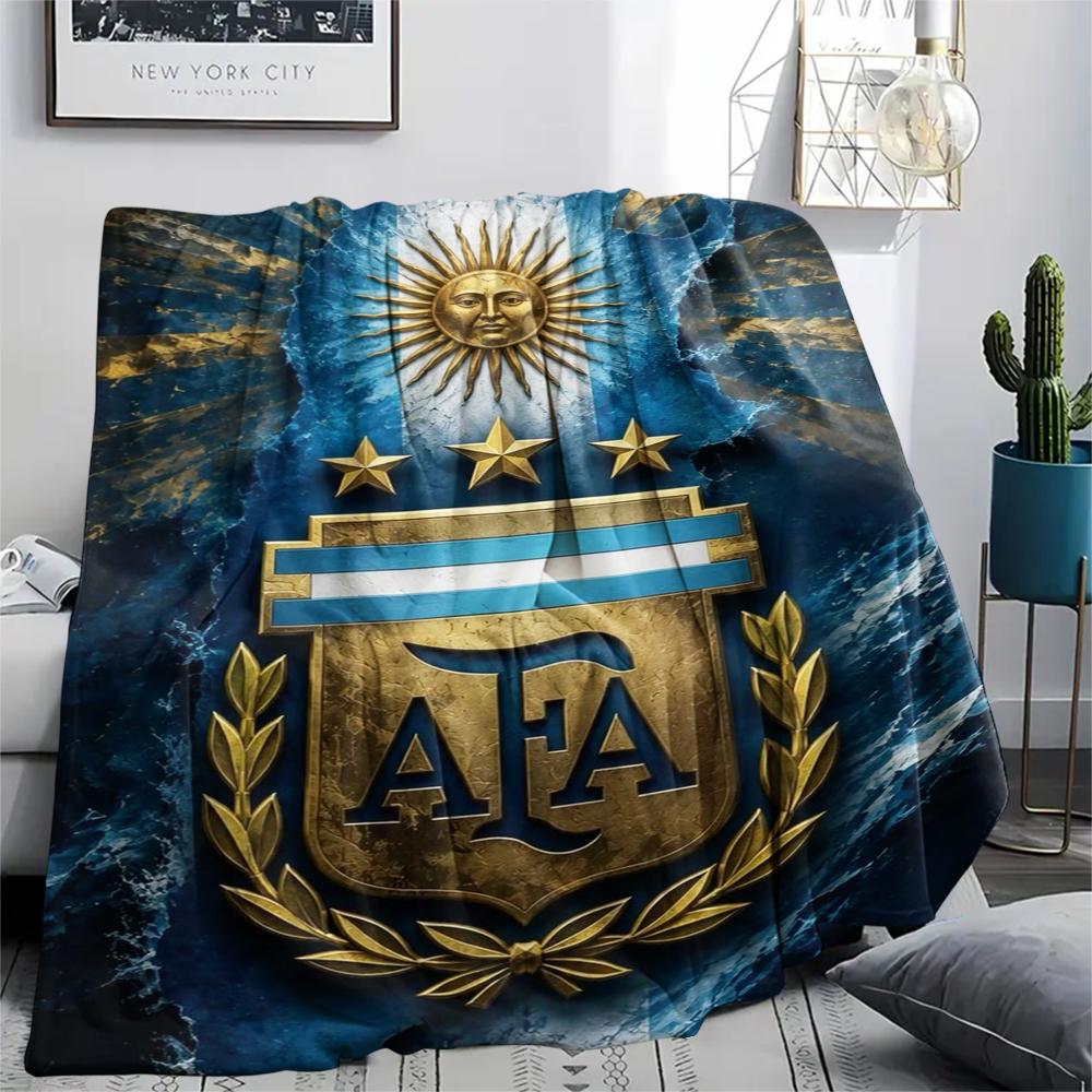 1PC Argentina national FC Print Flannel Blanket, High quality Comfortable for All Seasons, Home Decor, Warmth and Comfort, Perfect for Christmas Gifts