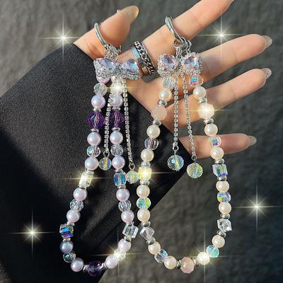 Легкая роскошь Стразы Бантик Цепочка для телефона Красный Ремешок для телефона Кисточка Кристалл Ручная цепочка Универсальный аксессуар