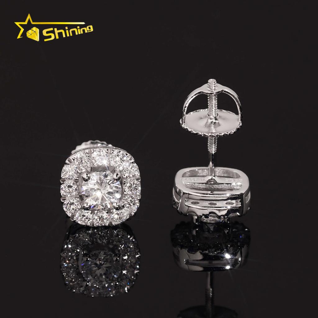 IGI Certificate Classic Style Men Jewelry 925 Sterling Silver 8mm Square Halo Lab Grown Diamond Lab Diamond Stud Earrings