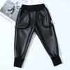 Детские кожаные штаны осень-зима плюс бархат утолщенные теплые и ветрозащитные кожаные штаны водонепроницаемые детские штаны на шнурке