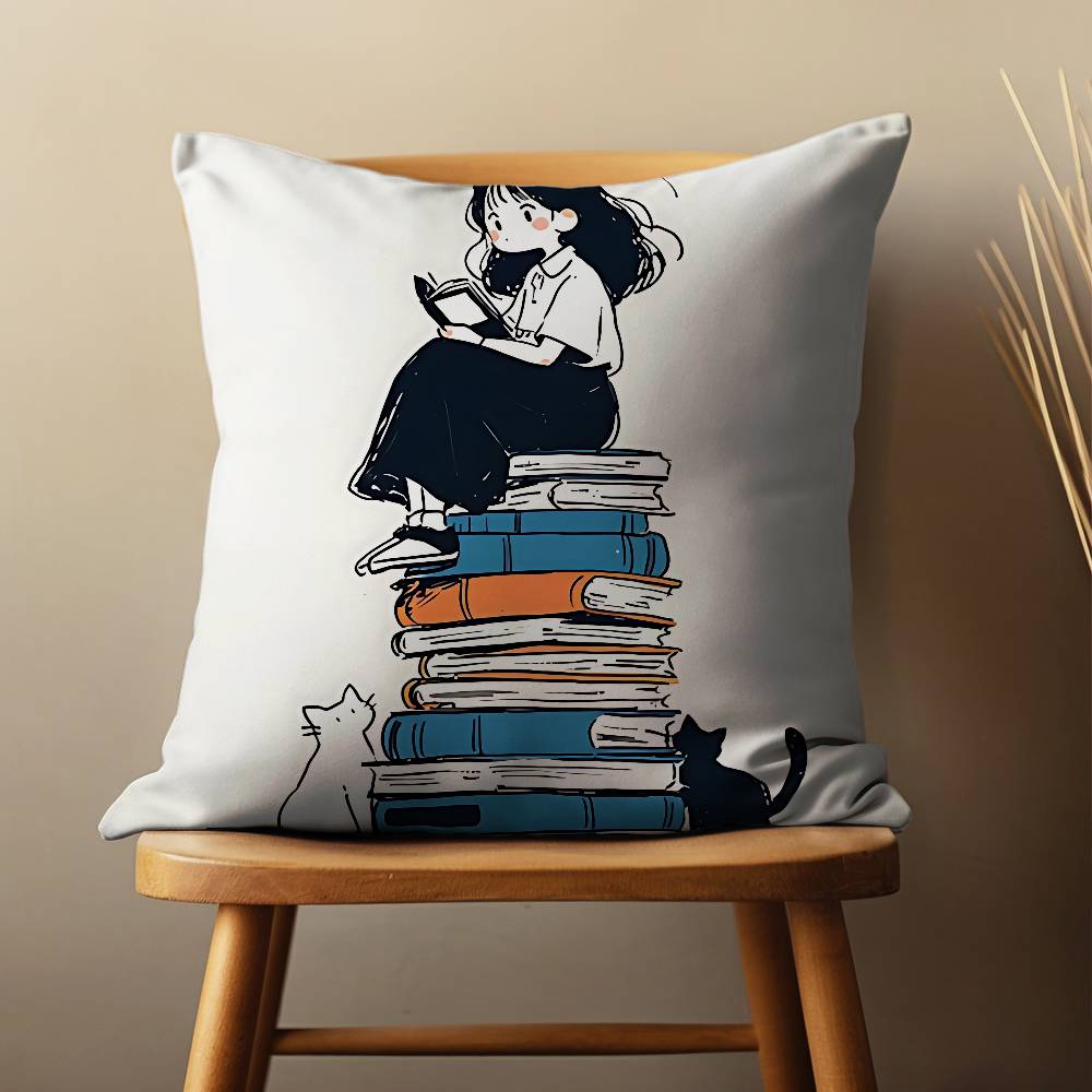 Чехол для декоративной подушки с иллюстрациями из книг, для размеров 45x45 см, 55x55 см, 30x30 см, для декора дома, спальни и в качестве защиты