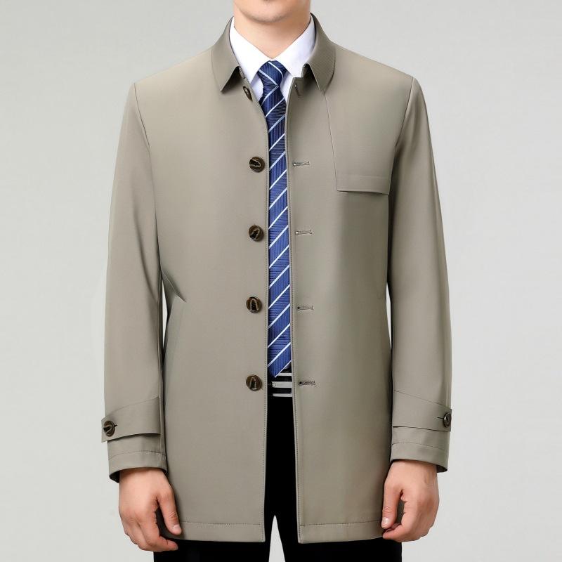 Высококачественная ветровка средней длины из шелка тутового дерева для мужчин, новая куртка в деловом стиле с тонкими лацканами на осень