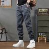 Весна Осень Мужские брюки-карго Свободные эластичные брюки на завязках на талии Множество карманов Однотонные спортивные брюки больших размеров с резинкой на щиколотке Повседневные брюки Ninth