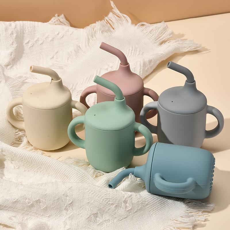 Детская обучающая поилка с крышкой и ручкой, непроливайка, детская кружка-поильник с трубочкой