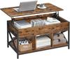 VASAGLE Lift Top Coffee Table, Lift Coffee Table with Storage Shelf, Hidden Compartments and Lifting Top, for Living Room, Office