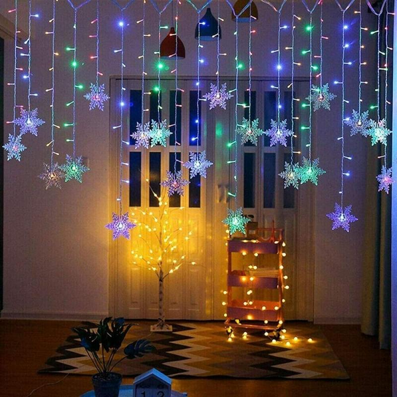 Home Outdoor Holiday Christmas Decorative Wedding String Fairy Curtain Garlands Strip Party Lights(19 Snowflake String)