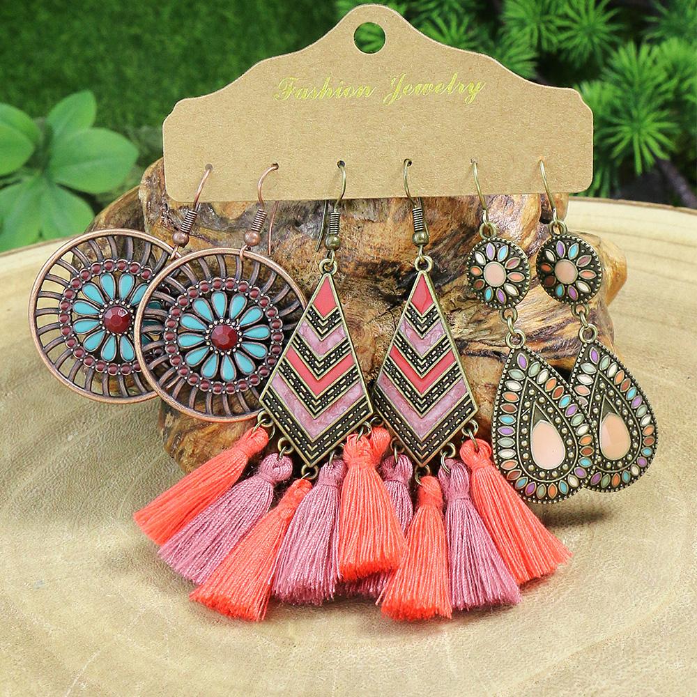 Богемный Красочный Набор Серег-Капель из Эмали, Каплевидные Наппа, Этнические Винтажные Праздничные Циркониевые Повседневные Подвески Мухер