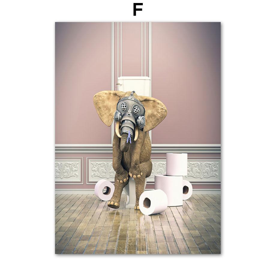 Ванная комната Юмор Дракон Жираф Слон Медведь Корова Енот Настенная живопись Печать на холсте Картина Ванна Плакат на скандинавскую тему Декор для туалетной комнаты