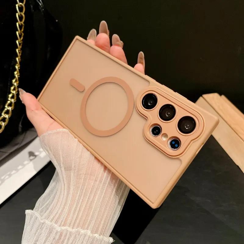 Магнитный Роскошный Матовый Полупрозрачный Бронированный Противоударный Чехол Для Samsung Galaxy S25 S24 S23 Ultra Plus Чехол с Поддержкой Беспроводной Зарядки Magsafe