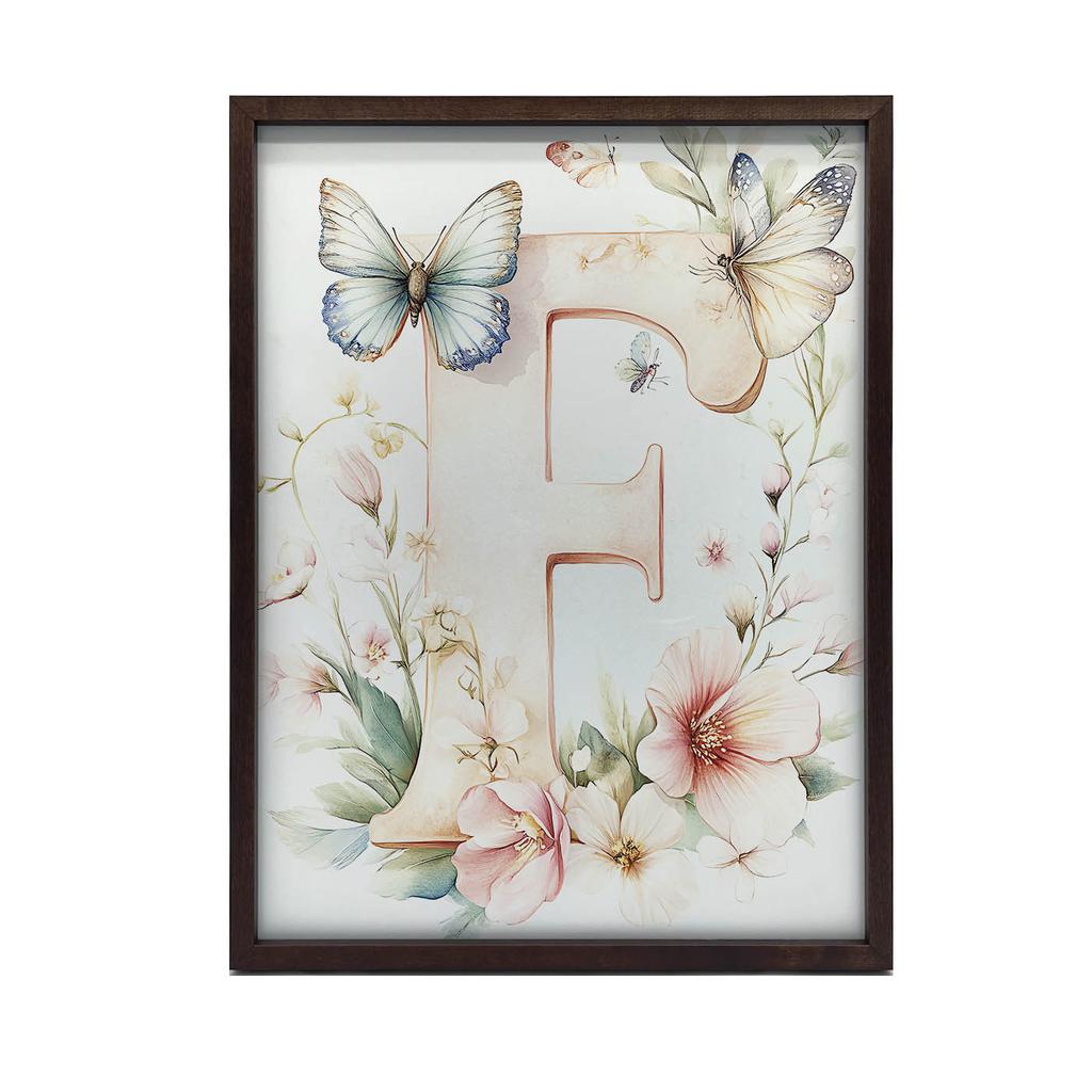 Letter "F" In Bloom - Decorative Poster Letter "F" In Bloom - Decorative Poster, 30X40 Cm, Dark Brown Wooden Frame, 230 Gsm Matte Paper
