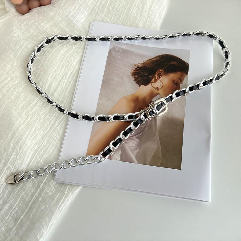 Премиальная серебристо-черная плетеная металлическая поясная цепочка модный женский аксессуар