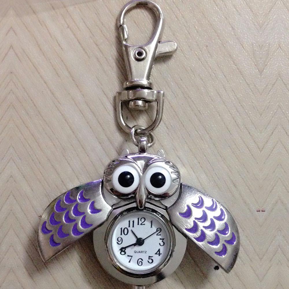 Новое модное милое ожерелье в виде совы в стиле флип, подвесные часы, брелок для ключей, мультяшные карманные часы на цепочке, кулон, подарки на день рождения