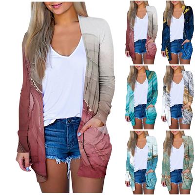Женская модная свободная повседневная однотонная куртка-кардиган с карманами и длинными рукавами, топы