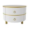 Rounded Edge Coffee Table with 2 Drawers Strong Load-bearing Spacious Desktop High-Gloss Marble Pattern Tea Table Living Room