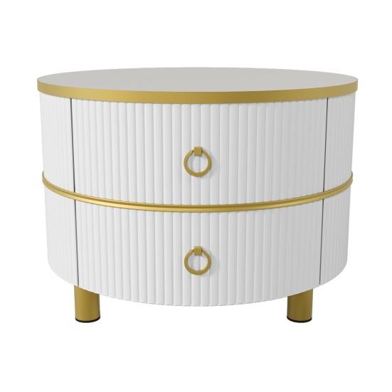 Rounded Edge Coffee Table with 2 Drawers Strong Load-bearing Spacious Desktop High-Gloss Marble Pattern Tea Table Living Room