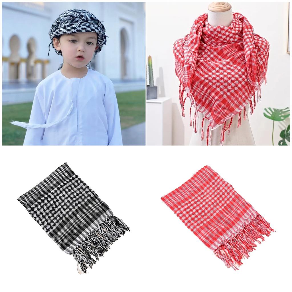 Soft Polyester Checkered Shemagh Scarf With Fringe Trim For Kids Various Outfit Arabic Shoulder Wrap For Boy Daily Wear