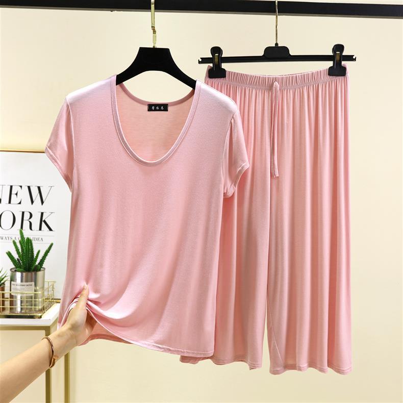 Женский повседневный комплект из двух предметов: Модальная футболка с U-образным вырезом и брюки с высокой посадкой, завязкой на талии и широкими штанинами