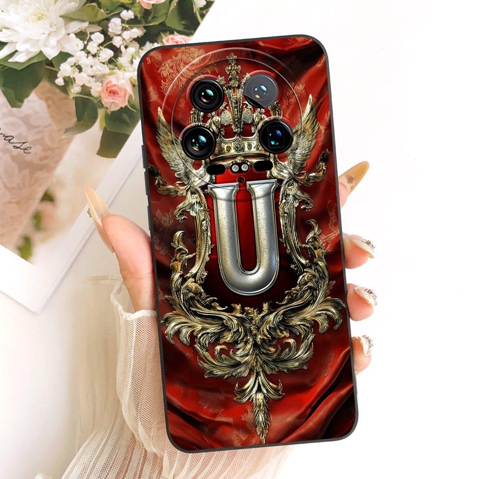 Чехол для Xiaomi 14 Ultra Силиконовый Эстетичный Роскошный Буквы от A до Z 2D Расписной Корпус Телефона 24031PN0DC 24030PN60G