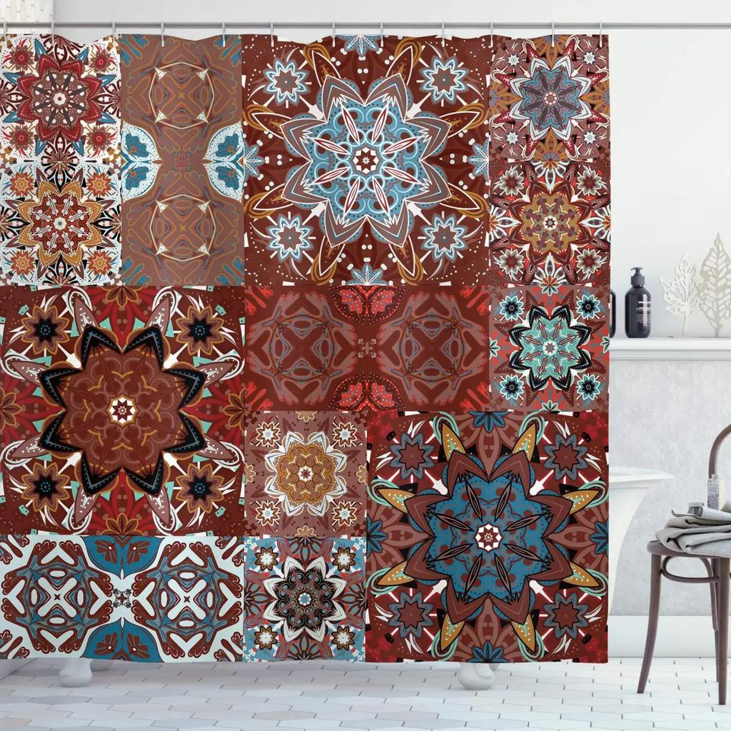 Занавеска для душа Mandala Boho, цветная занавеска для ванной комнаты с цветочным узором для украшения ванной комнаты из водонепроницаемой полиэфирной ткани с крючками