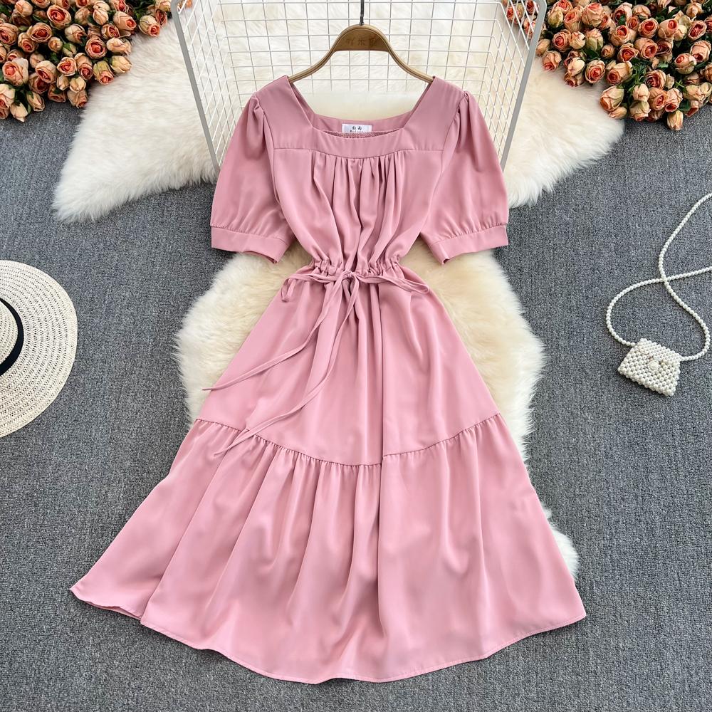 RUGOD 2022 летнее корейское платье с квадратным вырезом на талии, тонкое платье с пышными рукавами и колокольчиком, маленькое платье с галстуком
