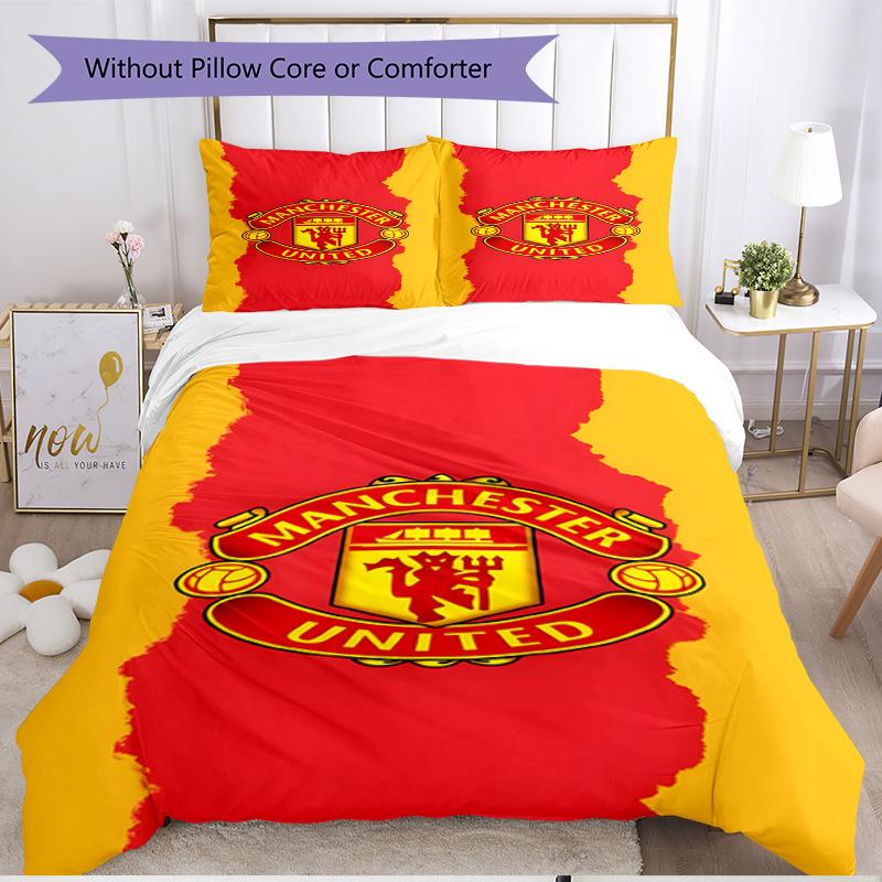 3pcs Duvet Cover Set (1*Duvet Cover + 2*Pillowcase, Without Core), Football United F.C Print Soft All‑Season Bedding Set, Home Bedroom Decor Gift