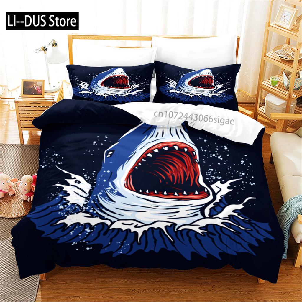 3D Blue Ocean Sharks Duvet Cover With Pillow Cover Bedding Set Single Double Twin Full Queen King Size Bed Set For Bedroom Decor
