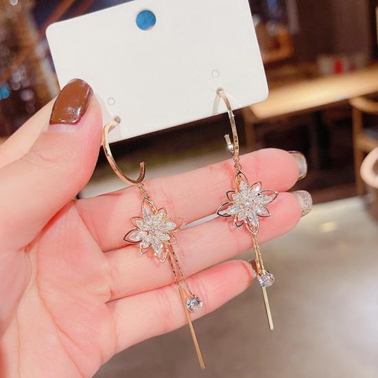 1 пара висячих серег с цветком, полые ювелирные изделия, серьги-капли с бахромой из искусственного хрусталя, подарки на день рождения