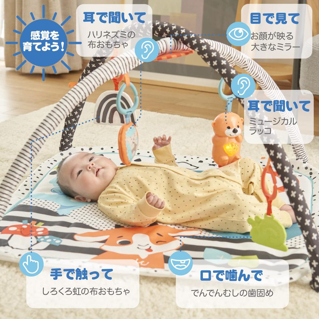 Fisher-Price Развивай свои чувства! Музыкальный развивающий коврик 'Морская выдра', Игрушка для малышей, Игровой коврик-гимнастика для младенцев, Возраст 0+ месяцев, HBP41