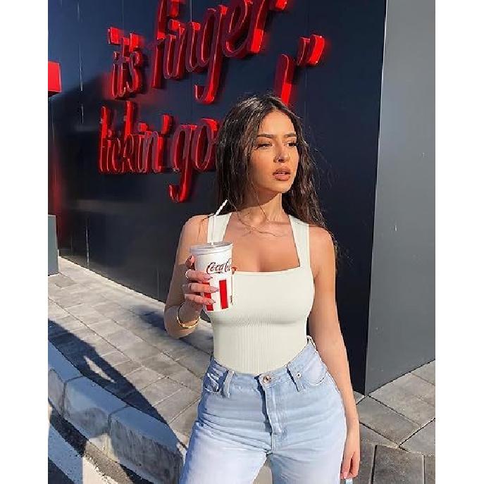 Beach Vacation Women'S Tight Fitting Jumpsuit Sexy Vest Summer Swimsuit Jumpsuit Triangle Pants New Square Collar