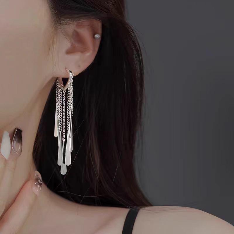 S111 sterling silver long fringed earrings niche design 1111 new light luxury stud earrings premium earrings femininity
