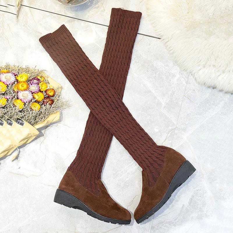 Новинка 2024 года, осень и зима, новые модные вязаные шерстяные высокие носки, сапоги для женщин, плоские, выше колена, длинные, эластичные, узкие сапоги