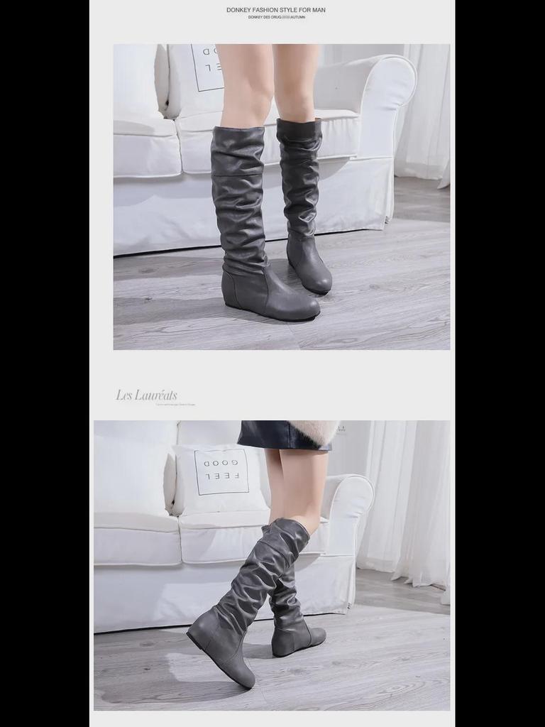 Женские сапоги большого размера с круглым носком - осень/зима, плоская подошва, с увеличением высоты