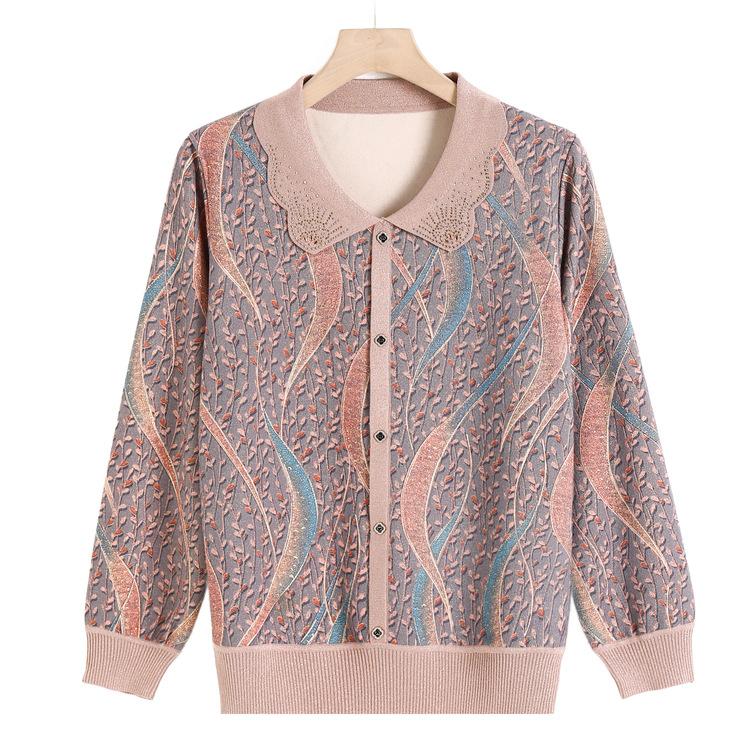 Бабушка Летний Топ с Длинным Рукавом из Ледяного Шелка Для Среднего и Пожилого Возраста Новая Летняя Футболка с Коротким Рукавом Мама Лацкан Базовая Футболка