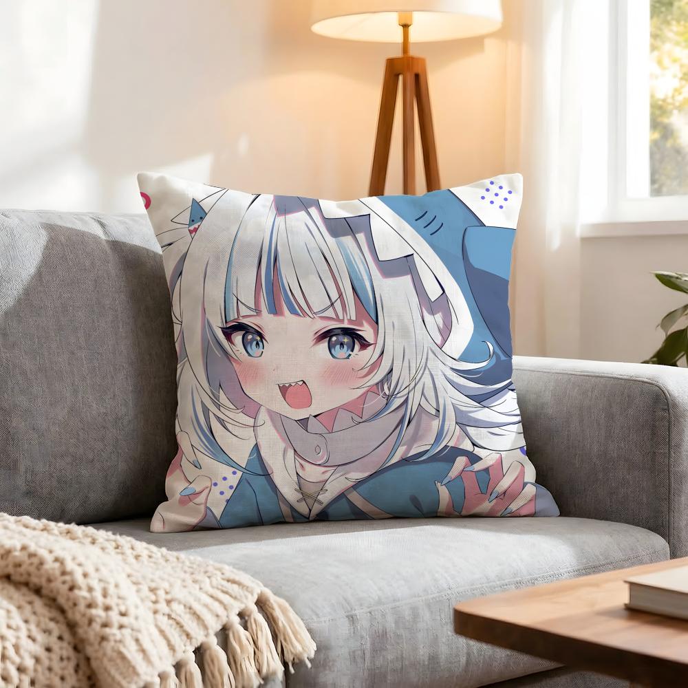 Character Gawr Gura Cushion Cover 1Pcs Decorative Covers Soft Cushion Case For Sofa Couch Decor 40X40 45X45 Pillowcases