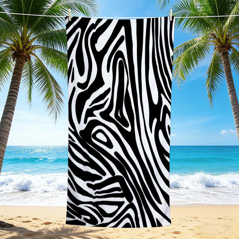 1Pc Abstract Zebra Beach Towel, Quick Dry, Multi-Use for Beach Pool Gym Yoga Home Travel, Christmas, Halloween, Xmas Gift S929605