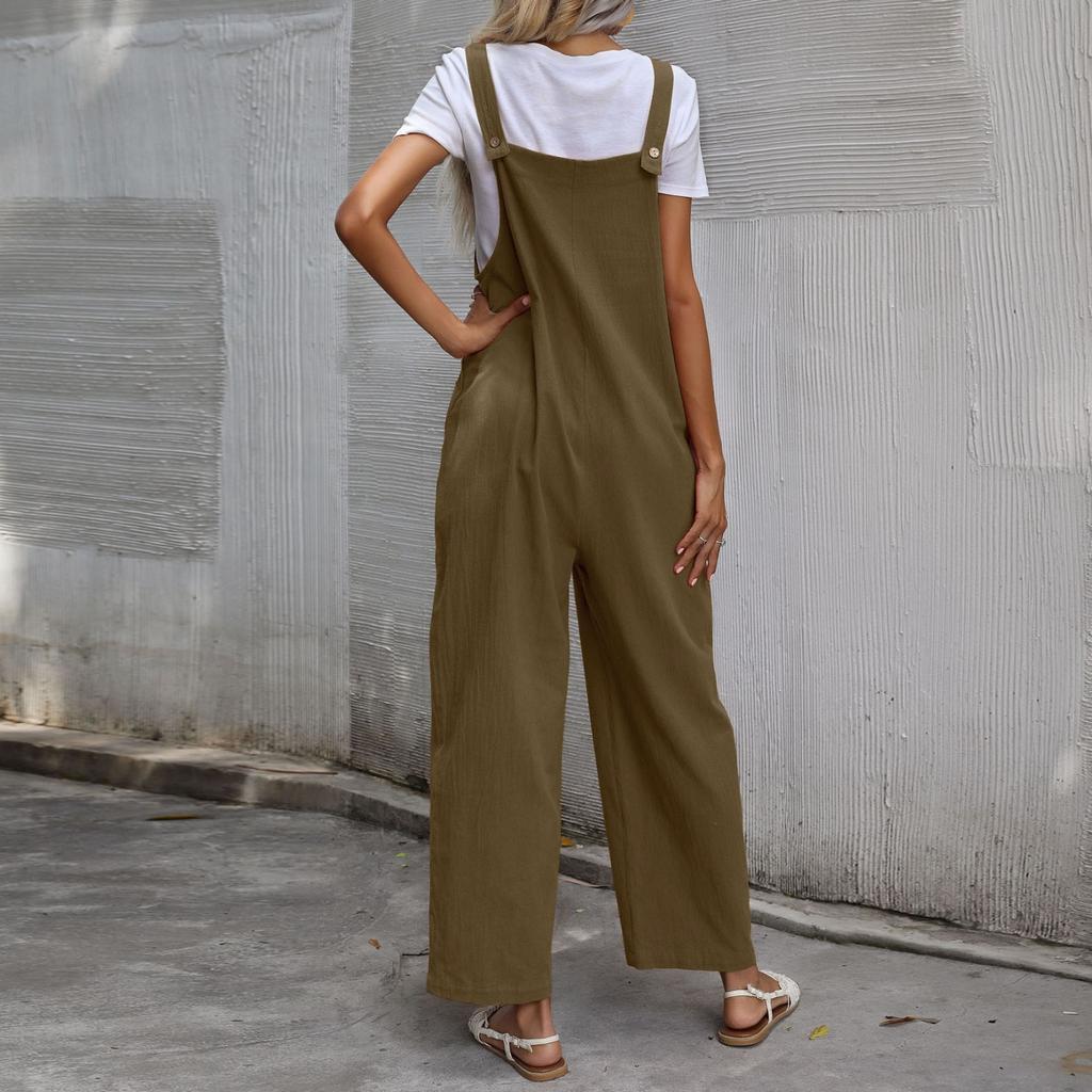 Женская мода, летние брюки-комбинезон из хлопка и льна, свободный повседневный комбинезон с карманами