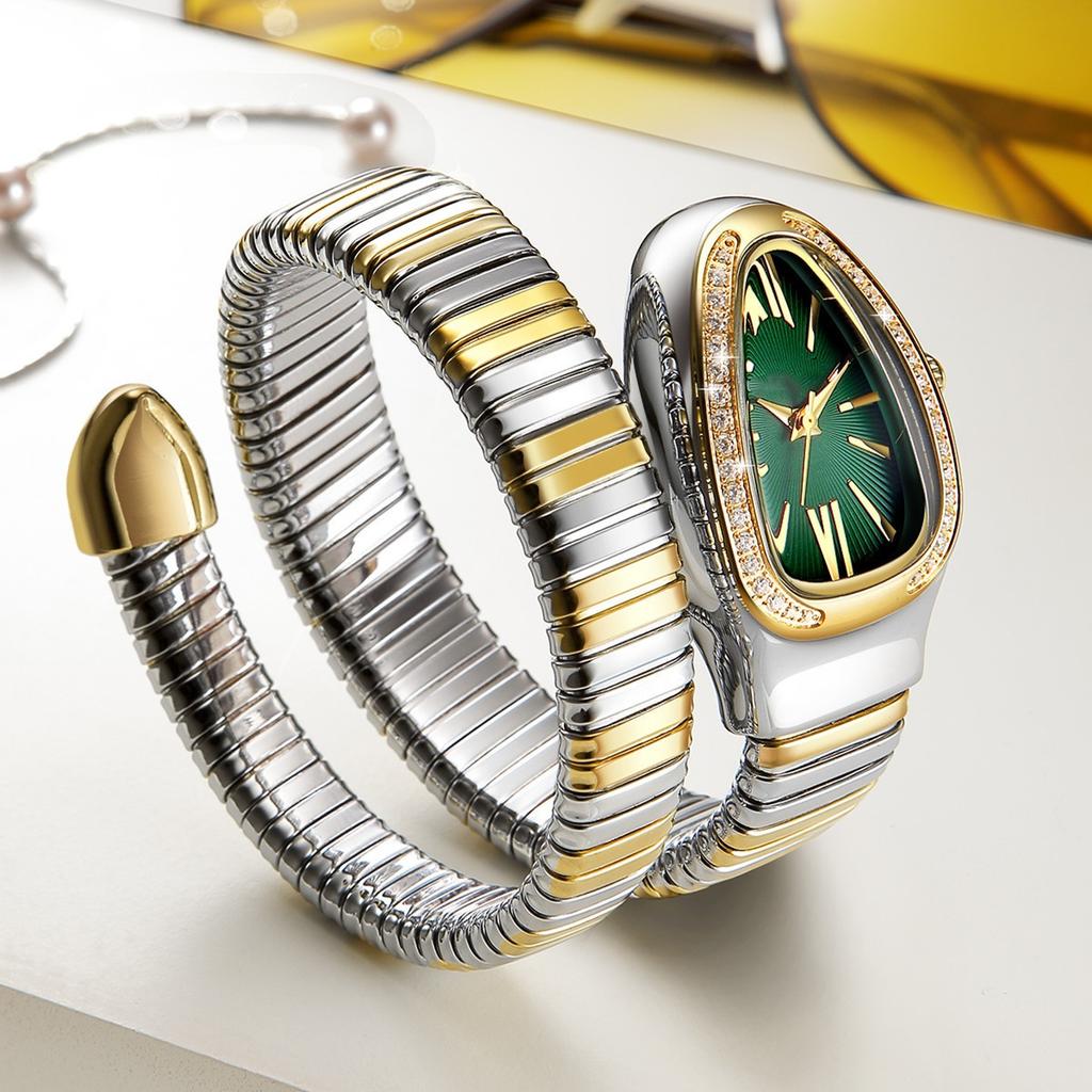 Часы в форме змеи для женщин, наручные часы-браслет с блестящими стразами, кварцевые наручные часы