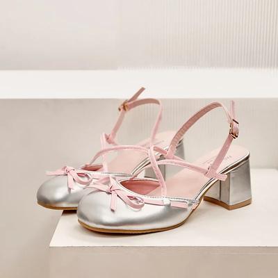 Женские туфли Мэри Джейн с круглым носком и квадратным каблуком-бантом. Женские туфли с закрытым носком и пряжкой в одну линию. Милые босоножки De Mujer.