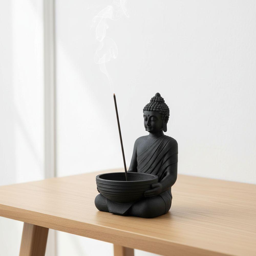 Meditating Monk Statue Incense Burner with Ash-Catching Stick Incense Holder Desktop Use