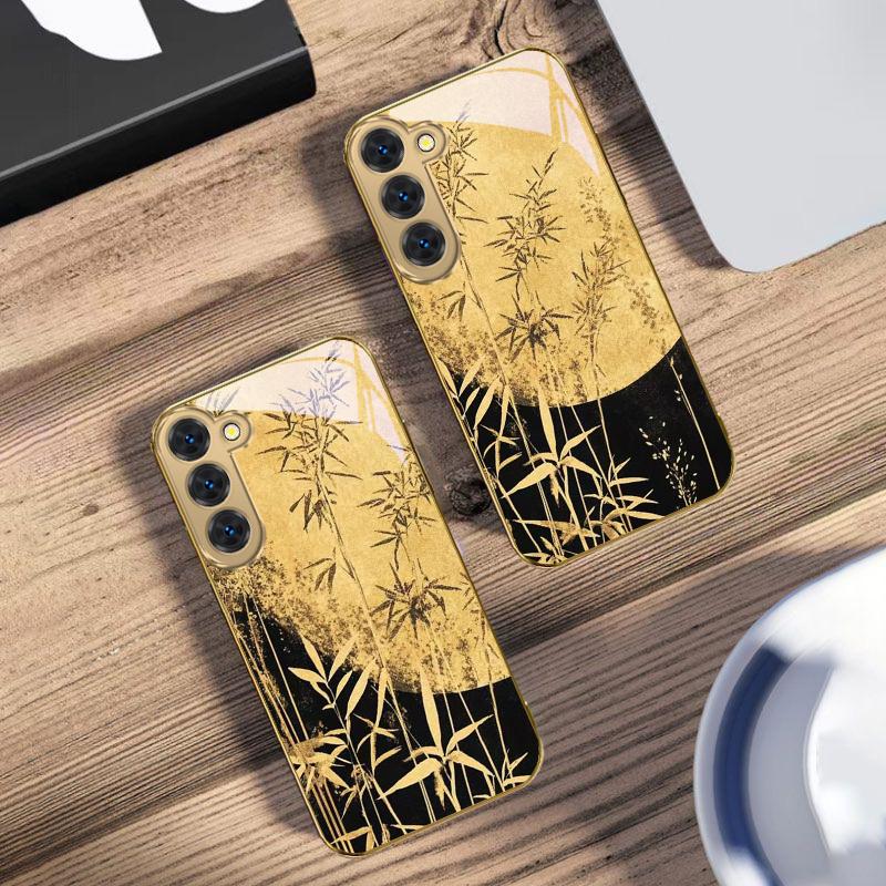 Пейзаж кипарисового леса для Samsung Galaxy S26 S20 FE S21 S22 S23 Plus S24 Ultra 25Ultra S21+ S9 S22 S8 Золотой стеклянный чехол для телефона
