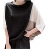 Bicolor Summer Cut and Sew Boat Neck Short Sleeve Plain Top Dolman Sleeve Spring Summer Autumn Pullover Loose Cute Black White Student Girl Casual