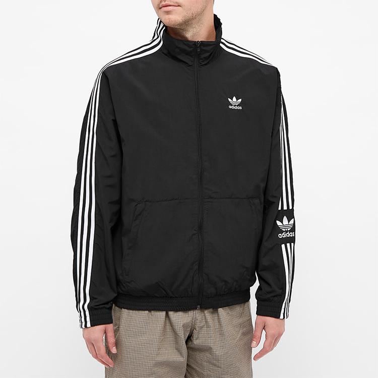 adidas Originals Полосатый логотип Свободный воротник-стойка Спортивная куртка Мужская верхняя одежда Черный H41391