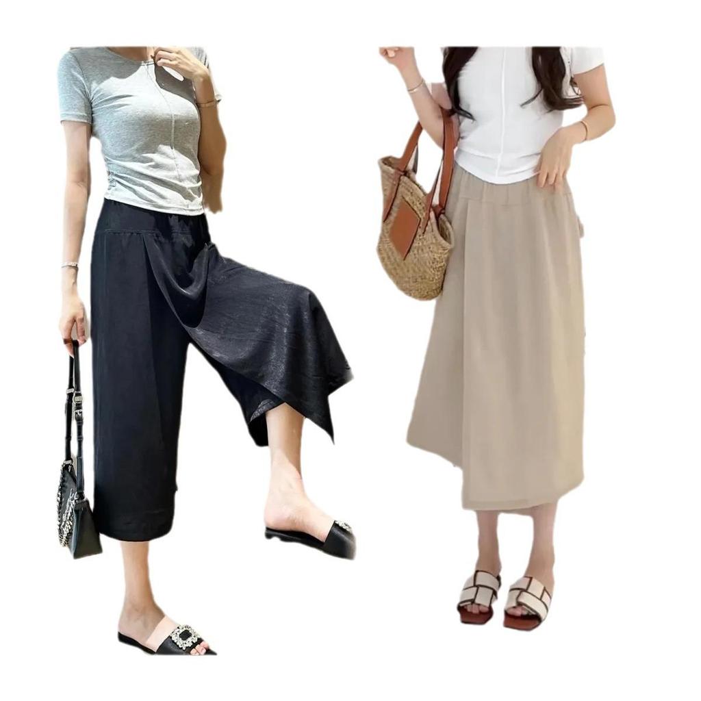Летние женские брюки-юбки с высокой талией и широкими штанинами - повседневные, универсальные, облегающие