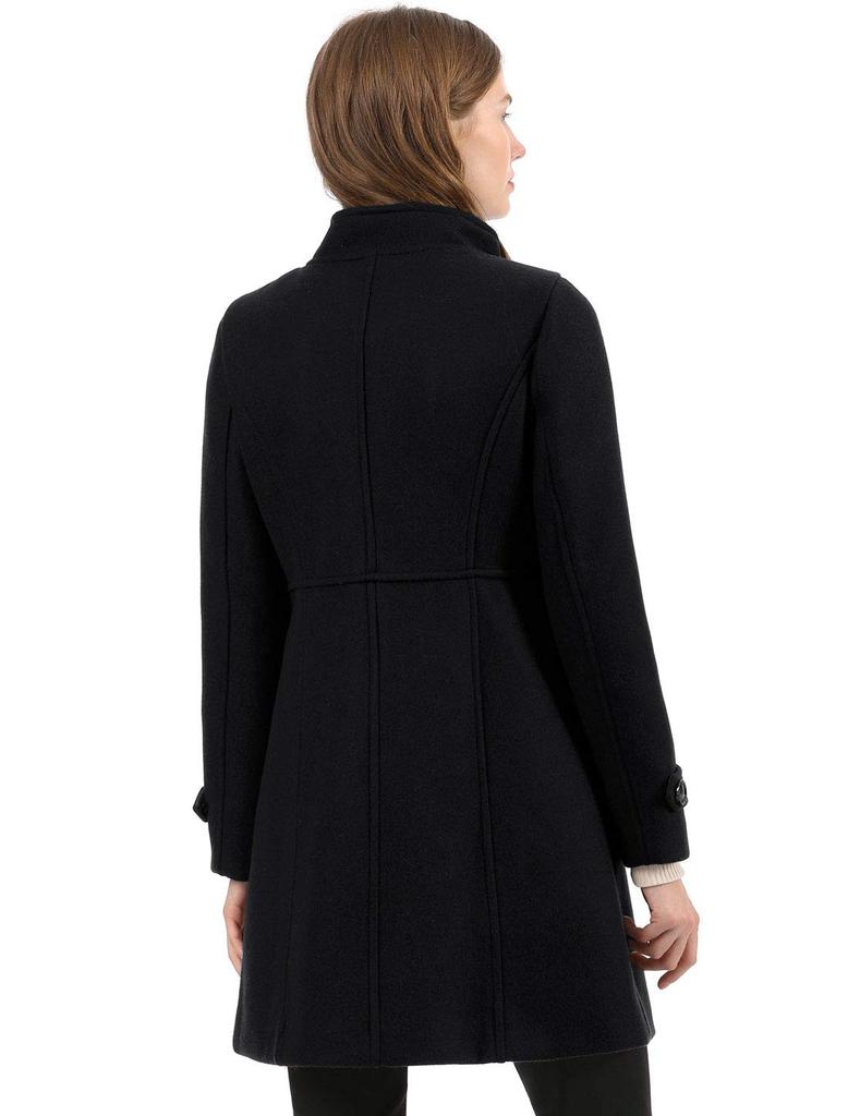 Allegra K Women's Lasha Coat, A-Line, Stand Collar, Double-Breasted, Long Sleeves, Cold Weather, Fall/Winter, Black, Size M